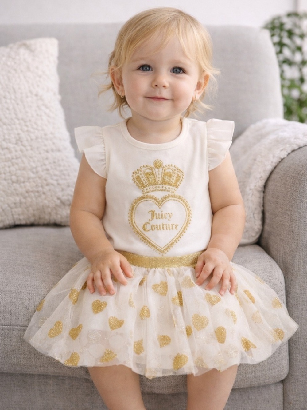 Juicy Couture Baby Girl Cream Gold 2 Piece Skirt Set NWT 12M